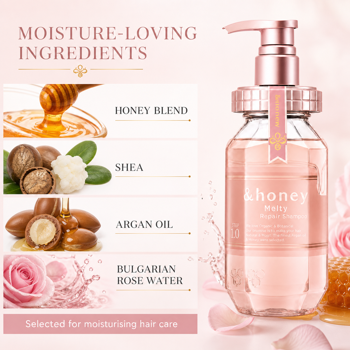 &honey Rose Honey Shampoo 440ml – Intensive Repair for Over-Processed Dull Hair,