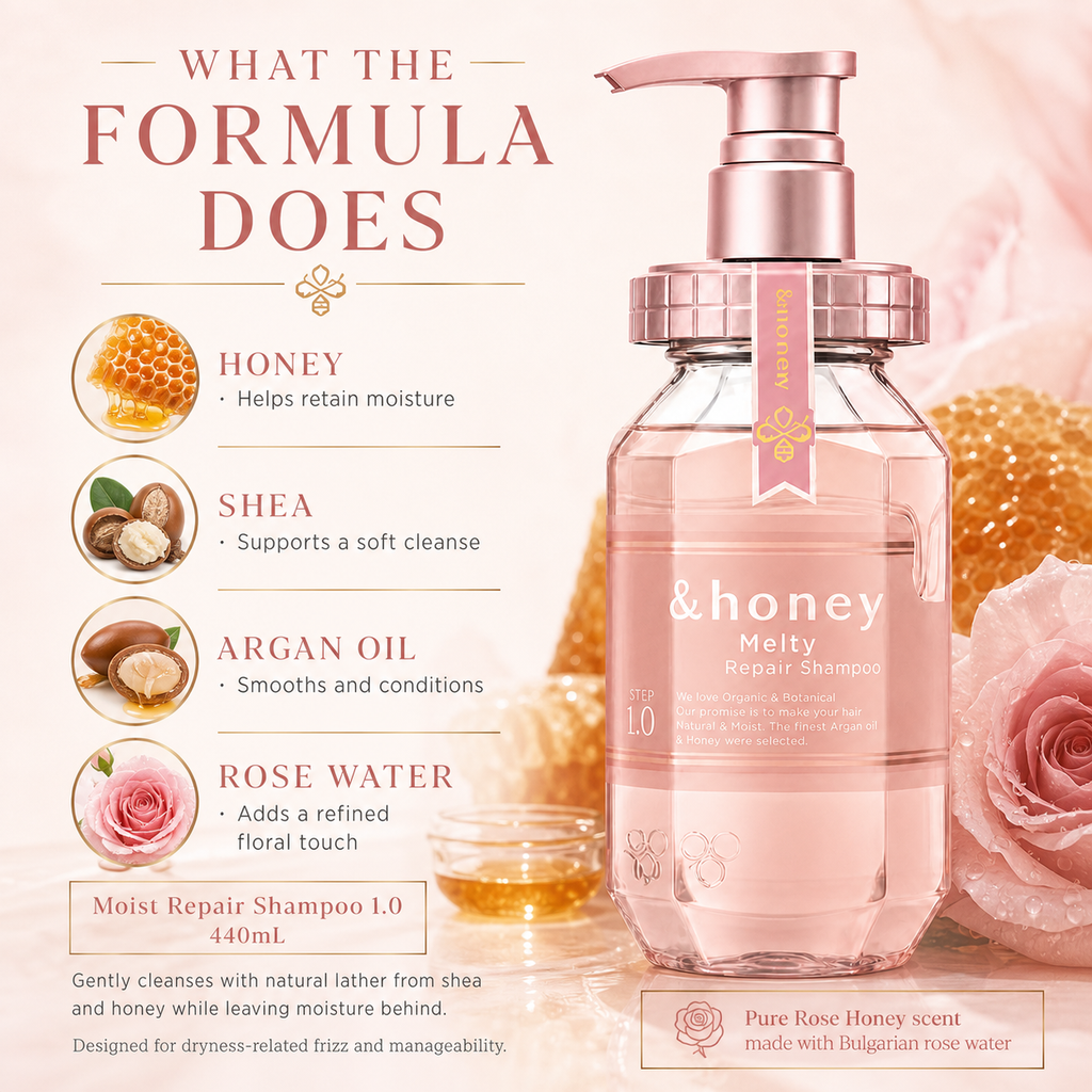 &honey Rose Honey Shampoo 440ml – Intensive Repair for Over-Processed Dull Hair,