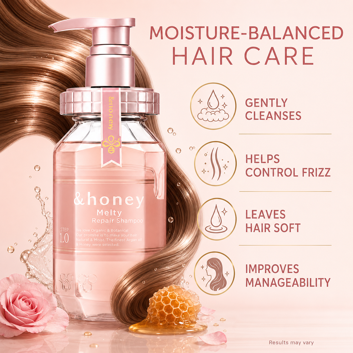 &honey Rose Honey Shampoo 440ml – Intensive Repair for Over-Processed Dull Hair,