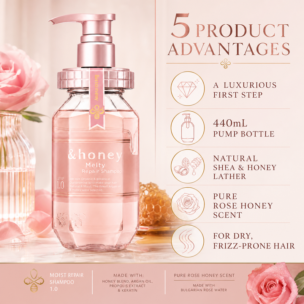 &honey Rose Honey Shampoo 440ml – Intensive Repair for Over-Processed Dull Hair,