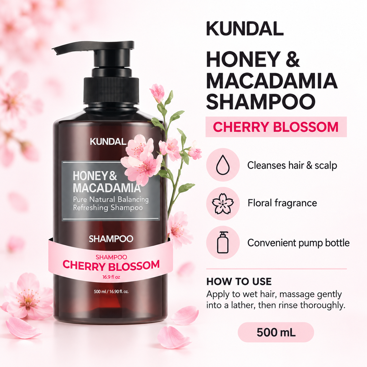 KUNDAL Honey & Macadamia Nature Shampoo Cherry Blossom 500ml