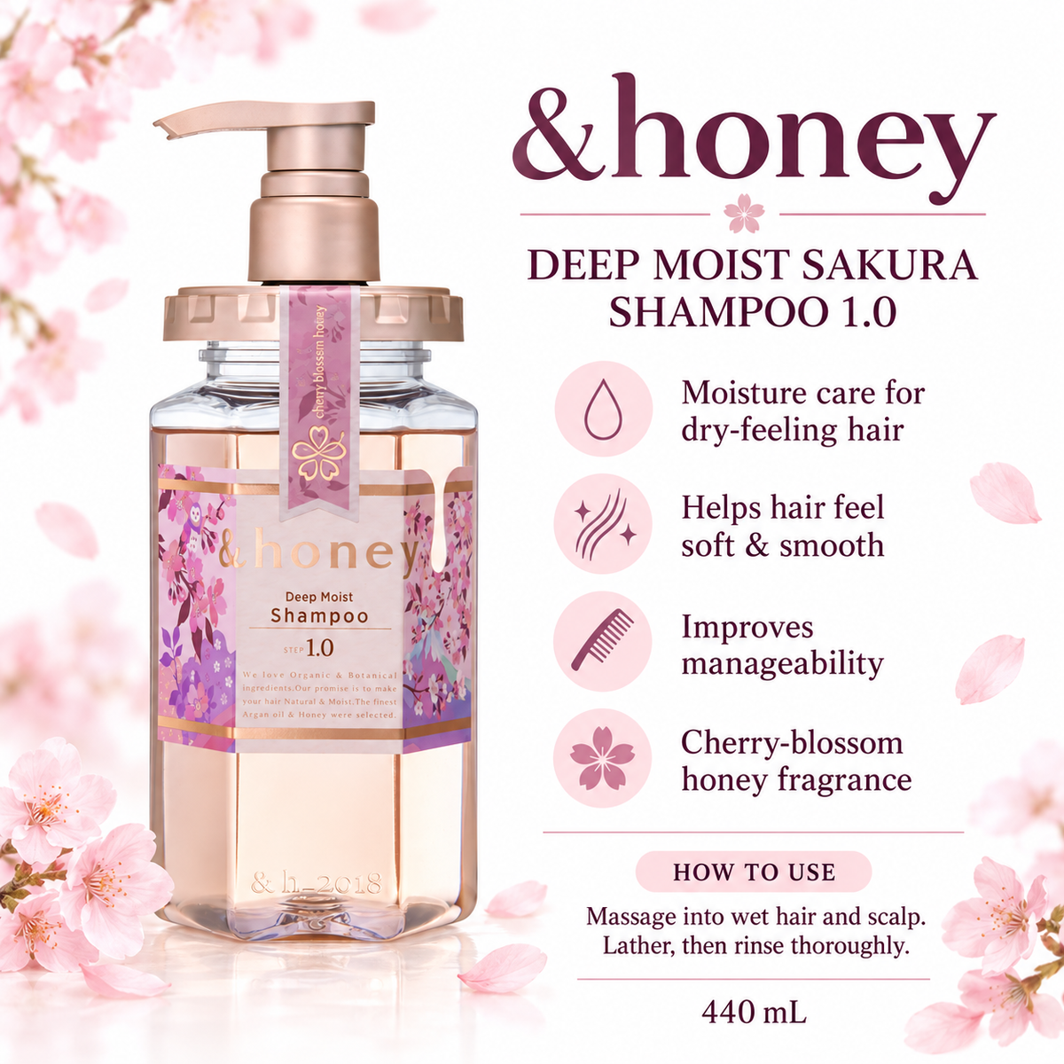&honey Deep Moist Sakura Shampoo 1.0 440ml