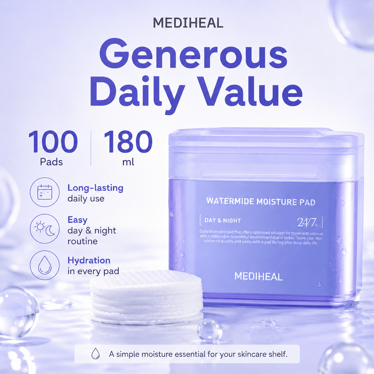 MEDIHEAL Watermide Moisture Pad – 100 Pads detail image
